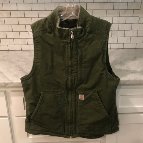 Carhartt Jackets & Blazers - Carhartt Vest Womens Medium Green Duck Sherpa Lined Gorpcore Hiking Western